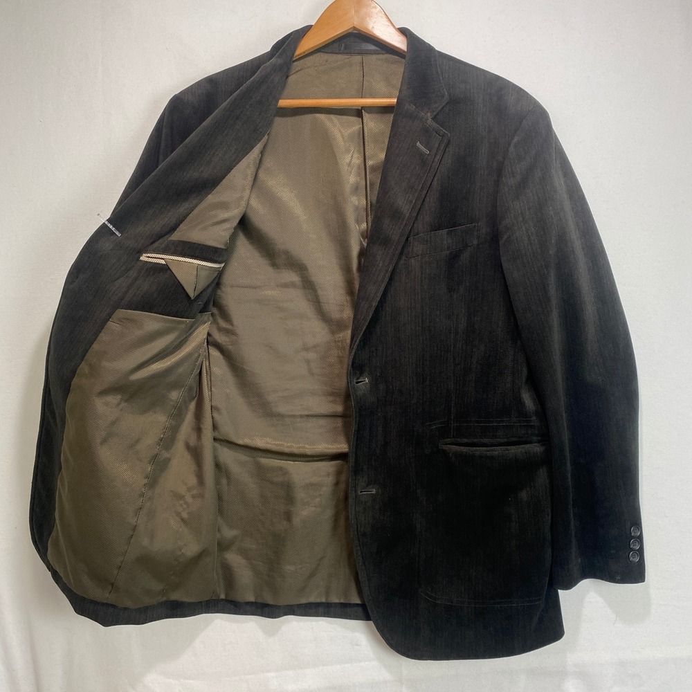 Kansai Yamamoto Mens Olive Green Faux Suede Two Button Blazer Jacket Size L